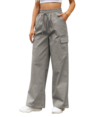GRAPENT Womens Cargo Pants Wide Leg Baggy High Rise Pull On Elastic Waist Stretch Loose Pants with Pocket 90s Outfit Y2K