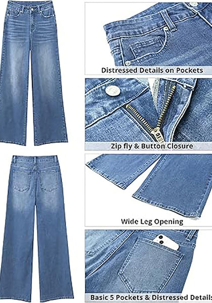 GRAPENT Wide Leg Jeans for Women Trendy High Waisted Stretchy Denim Pants 90s Baggy Jeans Trouser Jeans with Pockets