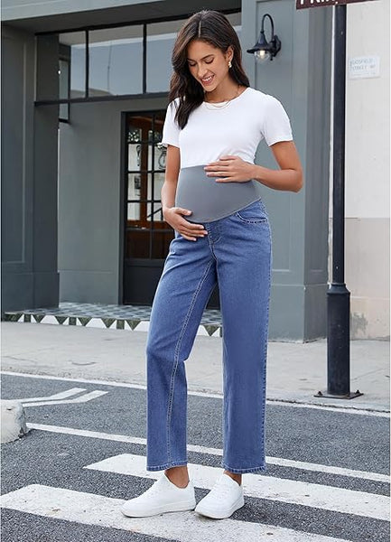 Grapent Women's Patchwork Low Rise Jean Denim 5-pocket Mom Pant Maternity