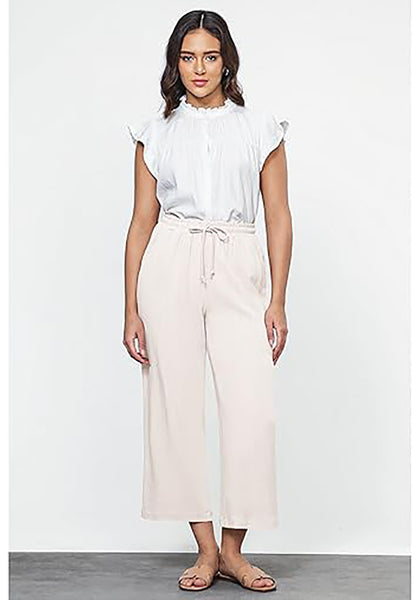 GRAPENT Linen Pants for Women High Waisted Wide Leg Capri Elastic Waist Casual Beach Flowy Cropped Summer Capris Pants