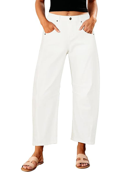 GRAPENT Barrel Jeans for Women Trendy High Waisted Wide Leg Baggy Cropped Relax Fit Stretch Denim Trouser Ankle Pants