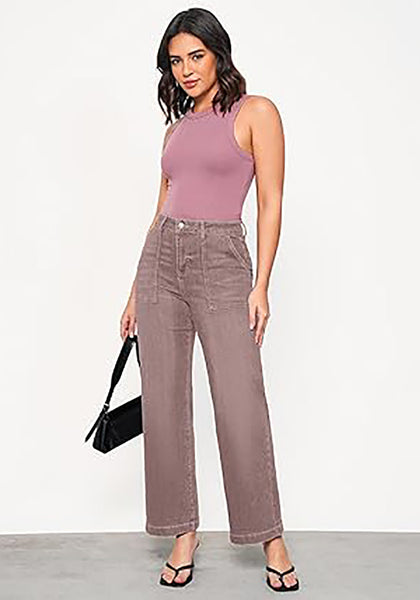 GRAPENT Jeans for Women High Waisted Straight Leg Jeans Stretchy Trendy Wide Leg Denim Pants Jean Trousers Patch Pockets