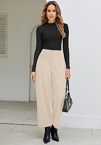 GRAPENT Barrel Pants for Women High Waisted Corduroy Elastic Waist Trendy Loose Casual Fall Trousers Pants with Pockets