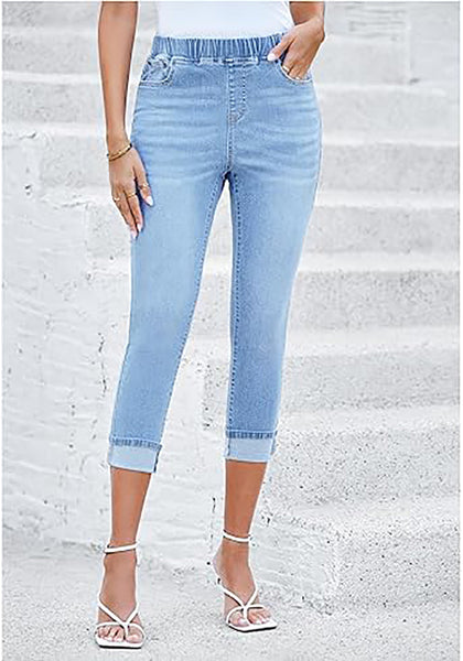 GRAPENT Pull On Jeans for Women High Waisted Skinny Capri Pants Trendy Stretch Denim Cropped Jeans Crop Jeggings Capris
