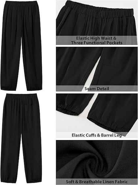 GRAPENT Capri Pants for Women Linen Barrel High Waisted Pull On Elastic Waist Casual Summer Capris Beach Vacation Pants