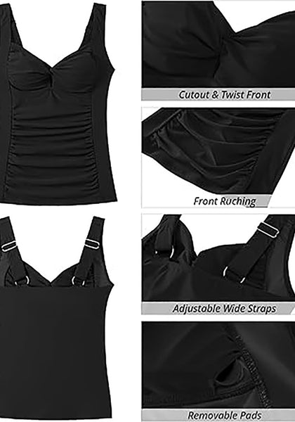 GRAPENT Tankini Tops for Women Twist Front Keyhole Bathing Suits Swim Tankini Swimsuits Padded Ruched Swimwear Top Only