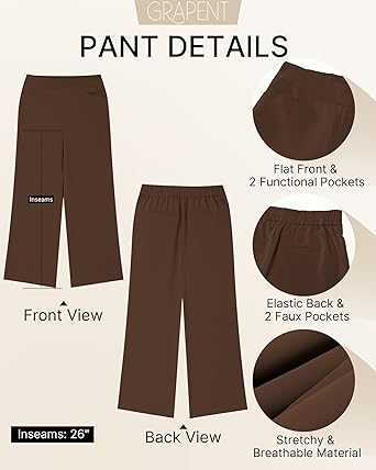 GRAPENT Cropped Pants for Women Trendy Business Casual High Waisted Pull On Wide Leg Stretchy Dress Pants with Pockets