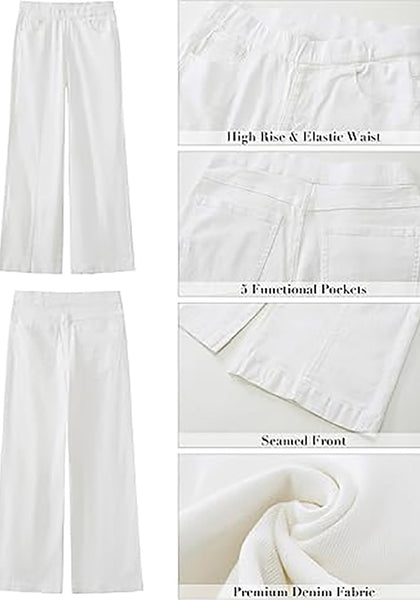 GRAPENT Pull On Womens Jeans Baggy Stretchy High Waisted Denim Wide Leg Trouser Pants Trendy Front Seam 90s Loose Jean