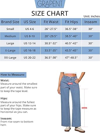 GRAPENT Wide Leg Jeans for Women Trendy High Waisted Loose Straight Leg Stretchy Retro Denim Pants with Pouch Pockets