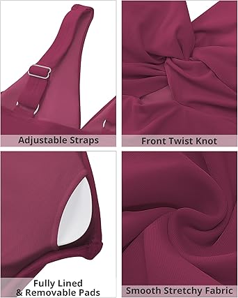 GRAPENT Bikini Tops for Women Cropped Tankini Tops Beach Padded Knot Twist Cut Out Adjustable Tank Swimwear Top Only