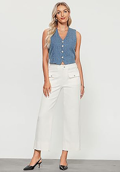 GRAPENT Wide Leg Jeans for Women Trendy High Waisted Straight Leg Cropped Stretchy Denim Pants with Retro Patch Pockets