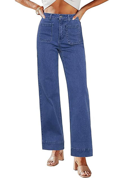 GRAPENT Women's Full Length Stretch Denim Regular Jeans High Waisted Bell Bottom