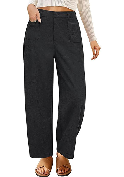 GRAPENT Barrel Pants for Women High Waisted Corduroy Elastic Waist Trendy Loose Casual Fall Trousers Pants with Pockets