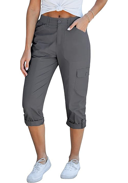 GRAPENT Cargo Capri Pants for Women High Waisted Relaxed Fit Elastic Knit Waist Casual Capris Trousers Cropped Pants
