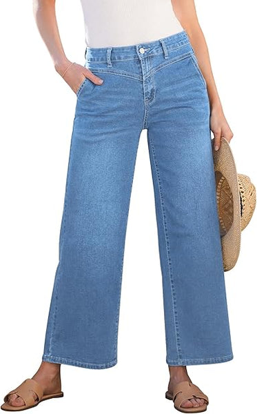 Grapent Women's Cowboy Jean Wide Leg Ankle Vintage Denim Pant Sculpting