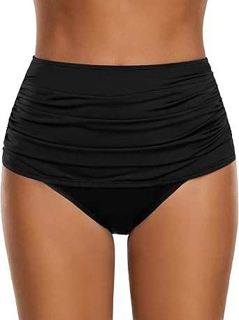 GRAPENT Women's High Waisted Swim Bottom Ruched Bikini Tankini Swimsuit Briefs