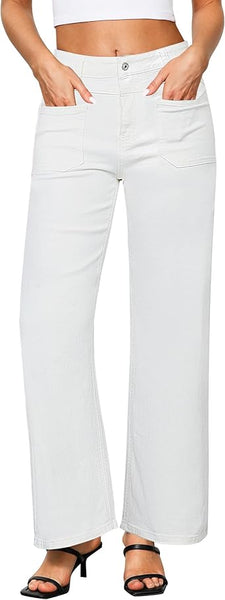 GRAPENT Wide Leg Jeans for Women Trendy High Waisted Loose Straight Leg Stretchy Retro Denim Pants with Pouch Pockets