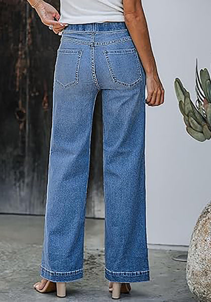GRAPENT Pull On Womens Jeans Baggy Stretchy High Waisted Denim Wide Leg Trouser Pants Trendy Front Seam 90s Loose Jean