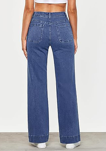 GRAPENT Women's Full Length Stretch Denim Regular Jeans High Waisted Bell Bottom