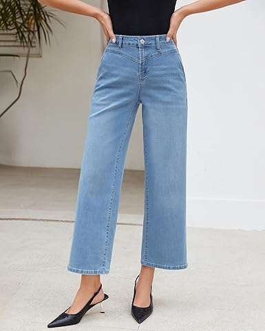 Grapent Women's Cowboy Jean Wide Leg Ankle Vintage Denim Pant Sculpting