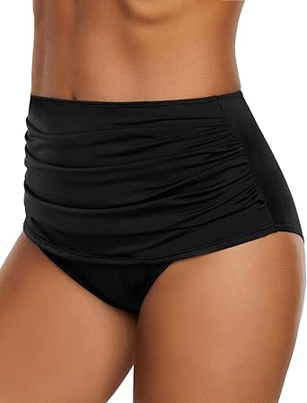 GRAPENT Women's High Waisted Swim Bottom Ruched Bikini Tankini Swimsuit Briefs