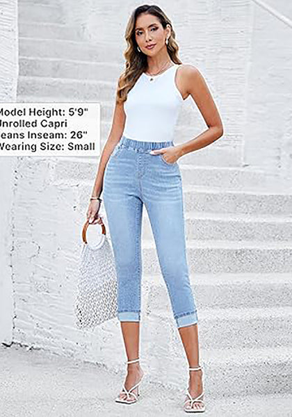 GRAPENT Pull On Jeans for Women High Waisted Skinny Capri Pants Trendy Stretch Denim Cropped Jeans Crop Jeggings Capris