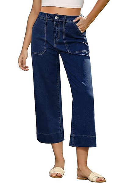 GRAPENT Capri Jeans for Women High Waisted Wide Leg Trendy Strechy Loose Straight Cropped Denim Jeans Pants with Pockets