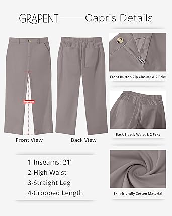 Grapent Women's Capri Straight Lounge Pants Outdoor Breathable Cotton Durable Regular Cropped Trousers