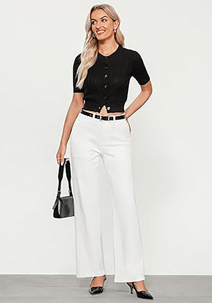 GRAPENT Jeans for Women High Waisted Straight Leg Jeans Stretchy Trendy Wide Leg Denim Pants Jean Trousers Patch Pockets