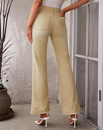 GRAPENT Womens Flare Jeans High Waisted Wide Leg Baggy Jean for Women Stretch Denim Pants