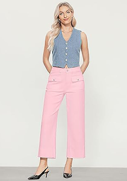 GRAPENT Wide Leg Jeans for Women Trendy High Waisted Straight Leg Cropped Stretchy Denim Pants with Retro Patch Pockets