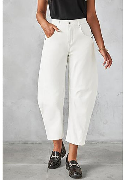 GRAPENT Barrel Jeans for Women Trendy High Waisted Wide Leg Baggy Cropped Relax Fit Stretch Denim Trouser Ankle Pants