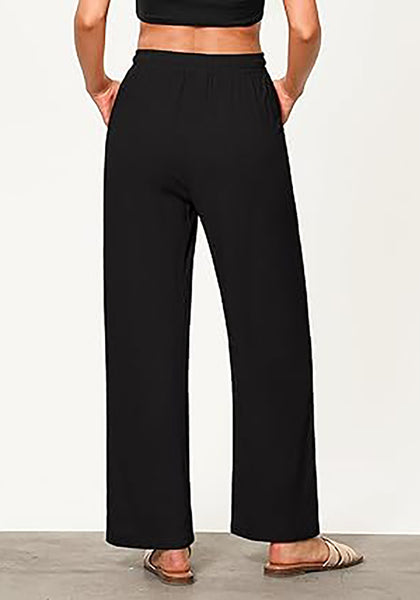 GRAPENT Linen Pants for Women Wide Leg High Waisted Baggy Drawstring Elastic Waist Palazzo Trousers Pants with Pockets