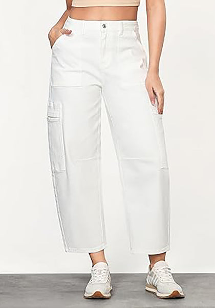 GRAPENT Barrel Jeans for Women Trendy High Waisted Cropped Cargo Pocket Baggy Stretch Denim Pants Wide Leg Tapered Jeans