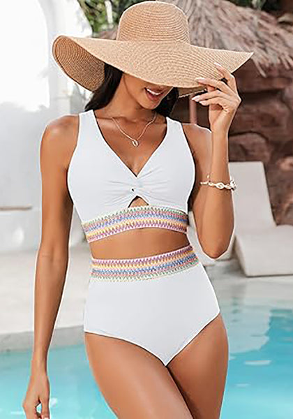 GRAPENT Bikini Sets for Women High Waisted Two Piece Swimsuit Padded Knot Twist Cut Out Color Block Bathing Suit Bikinis