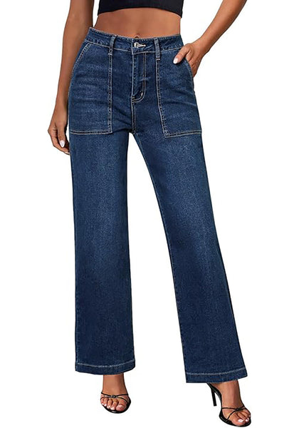 GRAPENT Jeans for Women High Waisted Straight Leg Jeans Stretchy Trendy Wide Leg Denim Pants Jean Trousers Patch Pockets