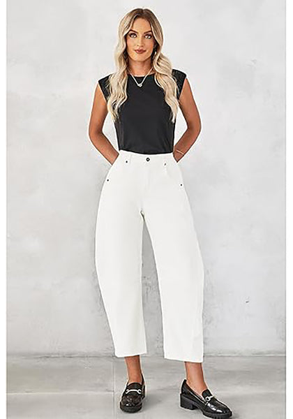 GRAPENT Barrel Jeans for Women Trendy High Waisted Wide Leg Baggy Cropped Relax Fit Stretch Denim Trouser Ankle Pants
