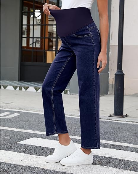 Grapent Women's Patchwork Low Rise Jean Denim 5-pocket Mom Pant Maternity