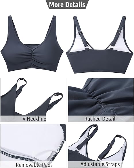 GRAPENT Bikini Tops for Women Ruched Cropped Tankini Tops Beach Adjustable Straps Bathing Suit Padded Swimwear Top Only