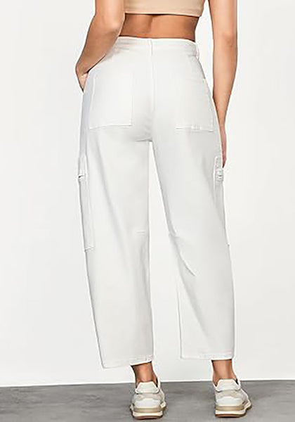 GRAPENT Barrel Jeans for Women Trendy High Waisted Cropped Cargo Pocket Baggy Stretch Denim Pants Wide Leg Tapered Jeans