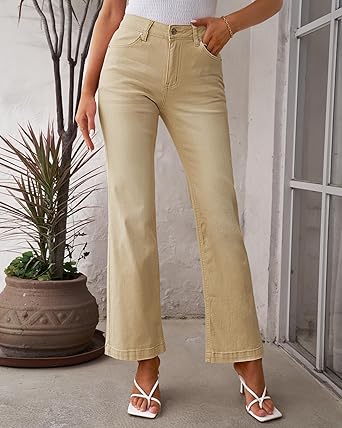 GRAPENT Womens Flare Jeans High Waisted Wide Leg Baggy Jean for Women Stretch Denim Pants