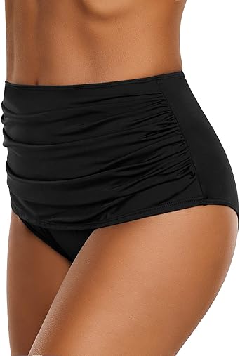 GRAPENT Women's High Waisted Swim Bottom Ruched Bikini Tankini Swimsuit Briefs