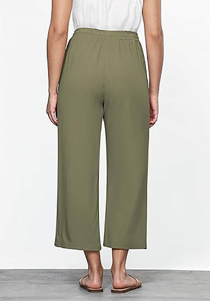 GRAPENT Linen Pants for Women High Waisted Wide Leg Capri Elastic Waist Casual Beach Flowy Cropped Summer Capris Pants