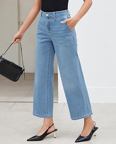 Grapent Women's Cowboy Jean Wide Leg Ankle Vintage Denim Pant Sculpting