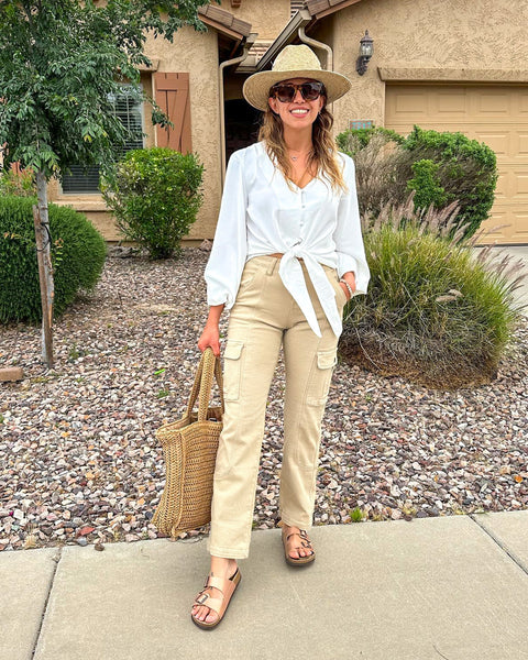 GRAPENT Womens Cargo Pants Casual High Waisted Baggy Stretch Straight Leg Trousers Western Outfit Y2K Pants with Pockets