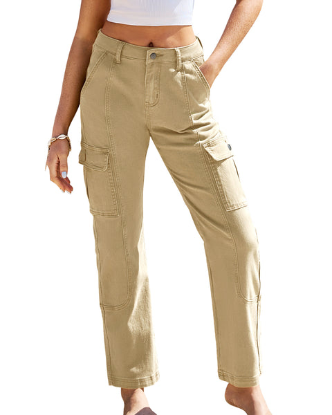 GRAPENT Womens Cargo Pants Casual High Waisted Baggy Stretch Straight Leg Trousers Western Outfit Y2K Pants with Pockets