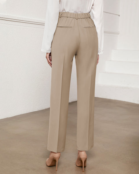 GRAPENT Pants for Women Work High Waisted Dress Pants Business Casual Relaxed Fit Straight Leg Elastic Waist Trousers