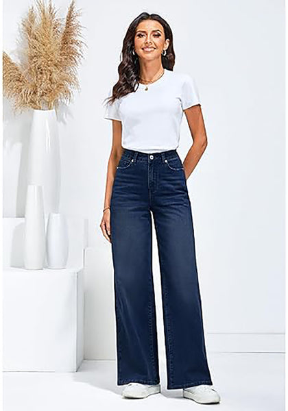 GRAPENT Wide Leg Jeans for Women Trendy High Waisted Stretchy Denim Pants 90s Baggy Jeans Trouser Jeans with Pockets