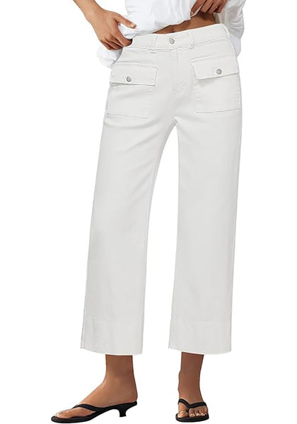 GRAPENT Wide Leg Jeans for Women Trendy High Waisted Straight Leg Cropped Stretchy Denim Pants with Retro Patch Pockets