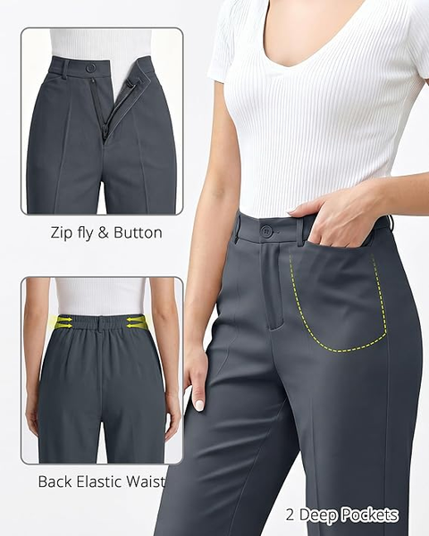 GRAPENT Womens Dress Pants Business Casual Ankle Straight Leg Trousers Elastic Waist Office Work Pants with Pockets